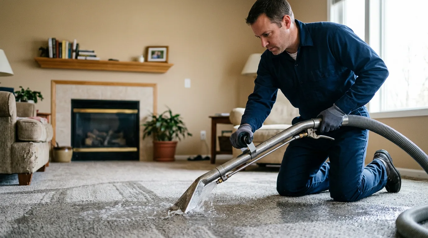Water damage restoration technician working near Bridgeport, NY